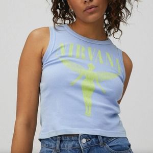 DAYDREAMER NWOT Nirvana Angel Shrunk Tank Top Band Tee Medium Blue Green